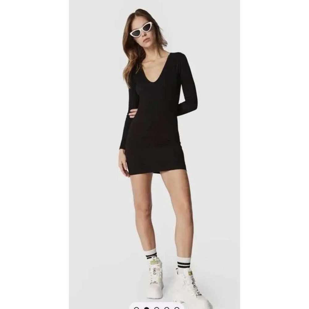 BDG Urban Outfitters Long Sleeve Mini Dress Womens Ribbed Fitted Black Small